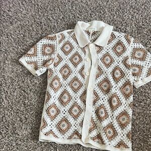Kids Crochet Patterned Shirt - White and Brown